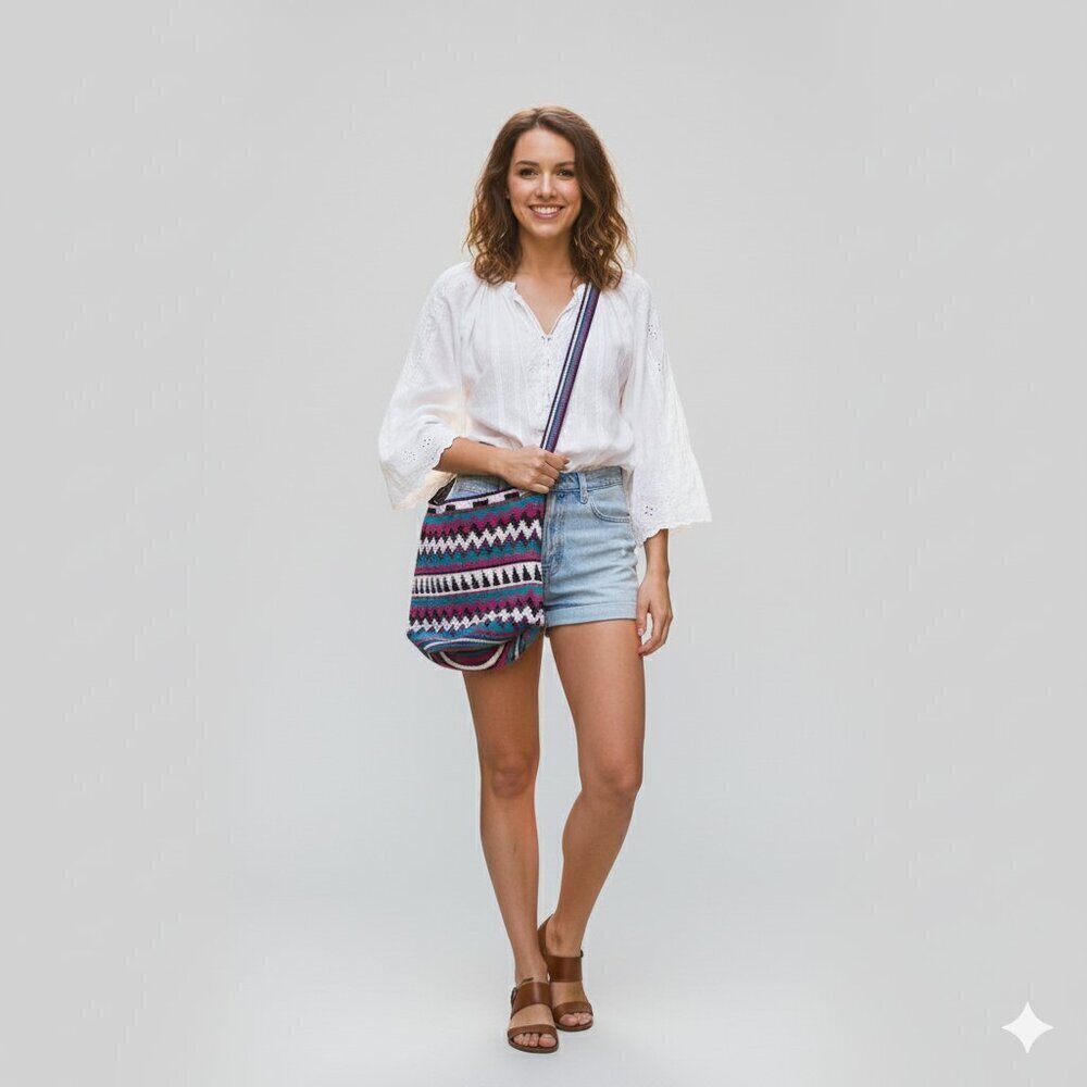 Latin American hand woven bohemian bucket bag purse handmade hobo